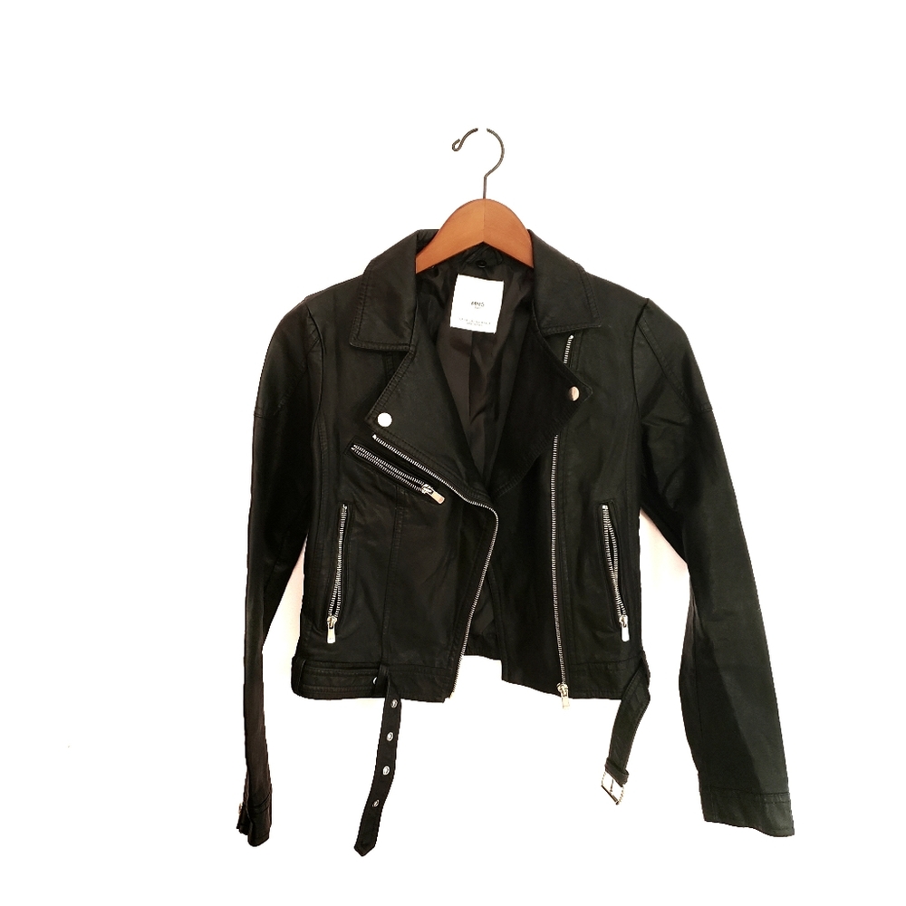 Mango MNG Faux Leather Black Jacket Size USA XXS - Picture 3 of 11